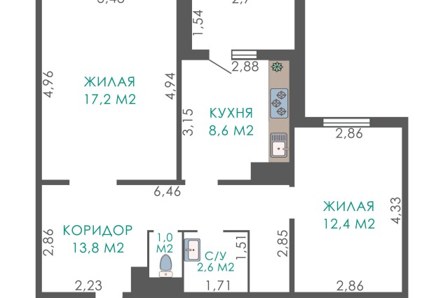 Фото 2-комнатная квартира в доме 2013 г.п. в г. Смолевичи, Пионерская 4 — 31