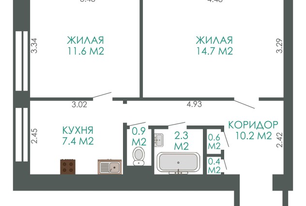 Фото Кирпичная 2-комнатная квартира с удобной планировкой.  400 метров до метро! — 49