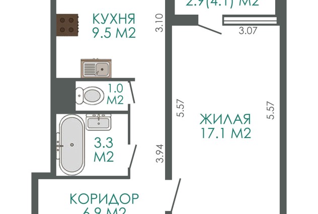 Однокомнатная квартира с ремонтом по ул. Прушинских 34/3 планировка