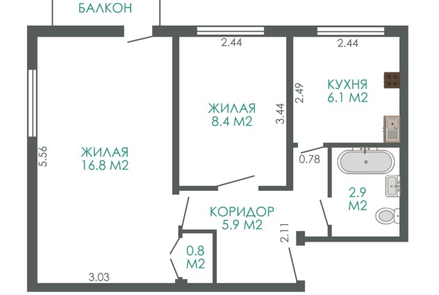 Фото 2-комнатная квартира с раздельными комнатами рядом с центром возле метро,  ул. Кальварийская 58к1 — 41