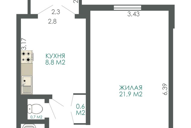 Фото Продаётся однокомнатная квартира 42.3 м2 — 37