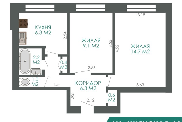Фото 2-комн. квартира в центре Минска по ул. Цнянская 11 — 41