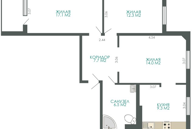 Фото 3-комнатная квартира с отличным ремонтом — 45
