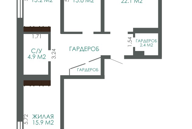 Фото Трехкомнатная квартира с ремонтом. Кухня 22.1 м2 — 51