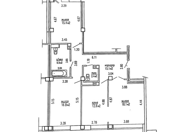 Фото 3 ком. квартира улучшенной планировки, станция метро «Уручье». — 57