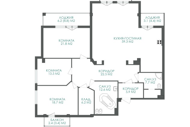 Фото Места хватит всем! Солидные метры в надежном доме.  — 87