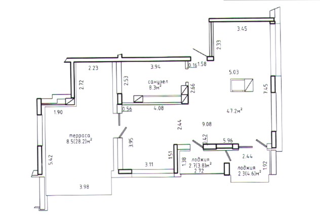 Фото 2 ком. квартира с террасой и камином — 75