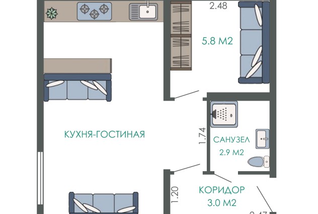 Фото [ Аренда ] Отличная 2-комнатная квартира-студия с евроремонтом ул.Калиновского д.19 — 29