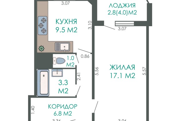 Фото 1–комнатная квартира в Лошице ул. К. Каганца, д.2  — 41