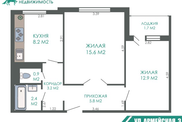 Фото 2-комнатная квартира с ремонтом по адресу д. Цнянка, ул. Армейская 3. — 31