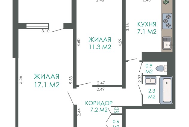 Фото 2-комнатная квартира по адресу Пономаренко 28. — 25